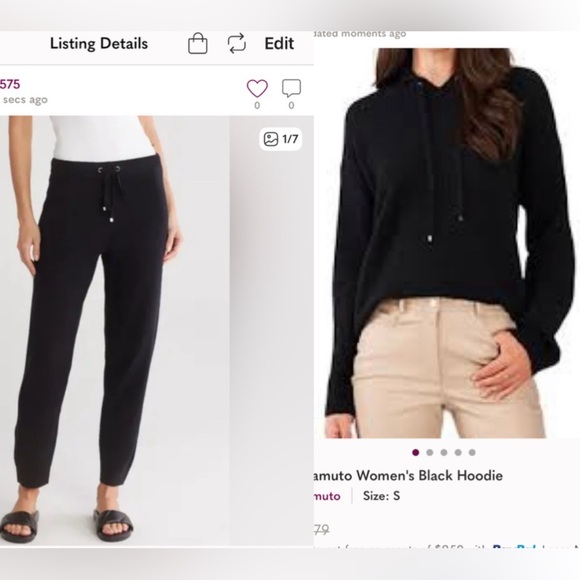 Vince Camuto Black Drawstring Joggers and Hoodie - Picture 1 of 9